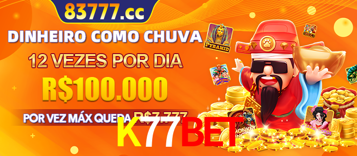 Banner do programa de recompensas Recomende para amigos do K77BET, detalhando os bônus por convidar amigos, com prêmios que chegam a R$288.888.