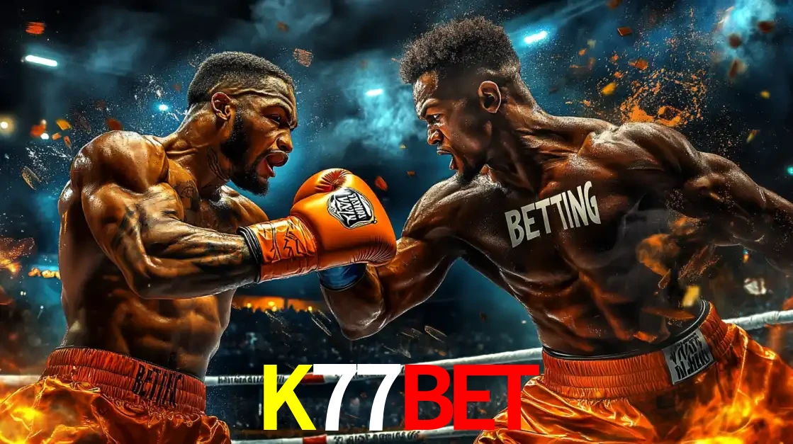 Dois boxeadores em uma luta intensa e explosiva, representando a adrenalina e as oportunidades de apostas em esportes de combate disponíveis na plataforma K77BET.